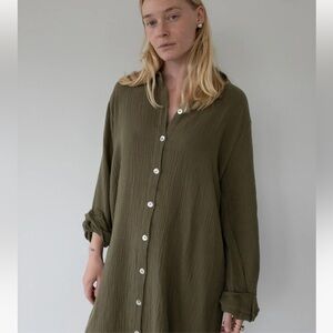 Honest Cotton Button Down Shirt Olive Green Sz L